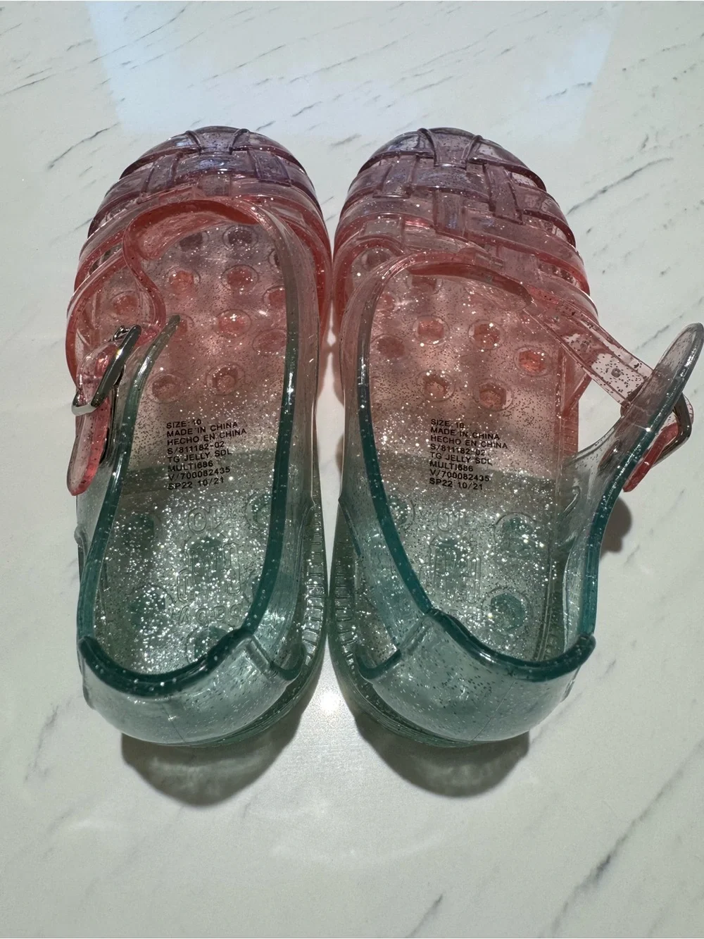 GAP Girls 10 Toddler Glitter Jelly Sandals - Purple Pink and Green NWOT